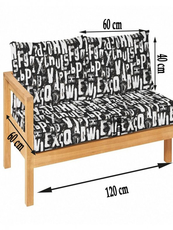 Siyah Beyaz Yazı Desen Palet Yer Bahçe Sedir Minderi Kılıfı 60-120-10 cm Geniş Fermuarlı - 2