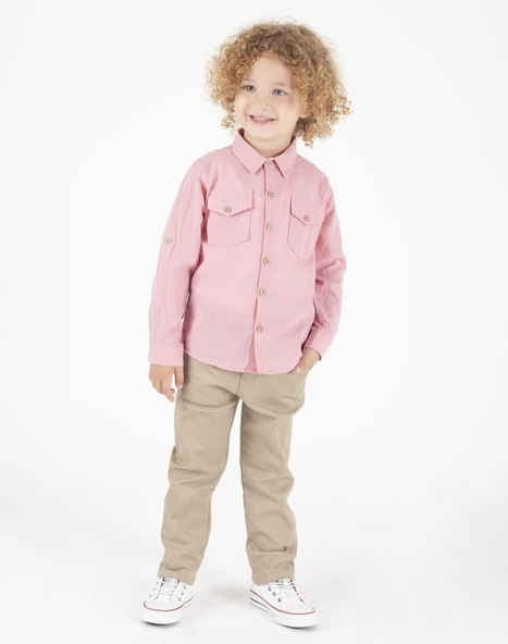 Keten Katlama Kol Gömlek, Gabardin Pantolon Takım MNK6359 ürün görseli 1