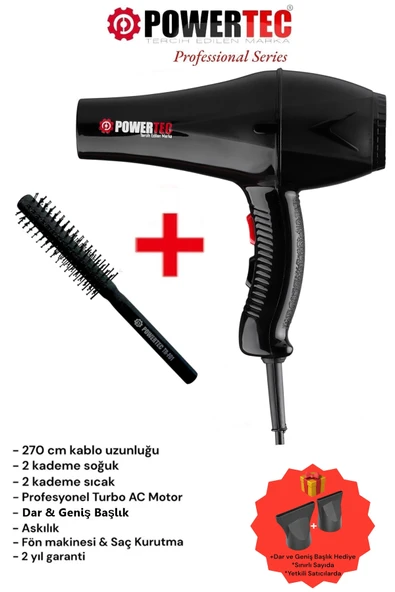 Powertec TR-901 Turbo Profesyonel Fön Makinesi + Berber Fön Fırçası ürün görseli