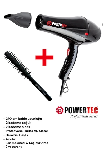 TR-901 Turbo Profesyonel Fön Makinası + Berber Fön Fırçası ürün görseli 1