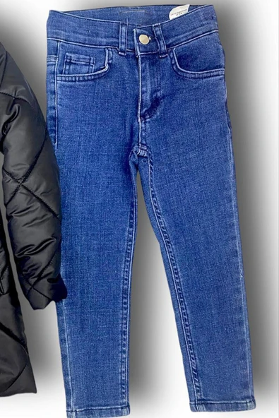 Kız Çocuk Balıkçı Yaka Kazak Jean Pantolon Hediyeli Cıtcıt Siyah Şişme Mont - 5