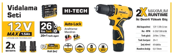 SGS PROFESYONEL AKÜLÜ VİDALAMA SETİ 12 VOLT (1.5Ah) - 3