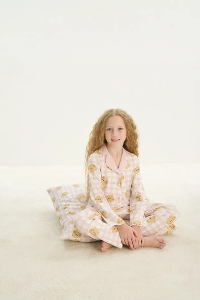 ZEYZEY 8758 Kız Çocuk Önden Düğmeli Uzun Kol Pijama Takım ürün görseli 1