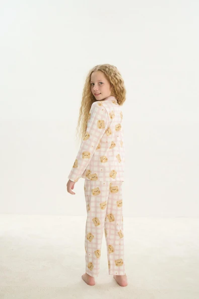 ZEYZEY 8758 Kız Çocuk Önden Düğmeli Uzun Kol Pijama Takım - Resim 5