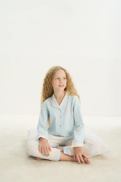 ZEYZEY 8753 Kız Çocuk Önden Düğmeli Uzun Kollu Pijama Takım ürün görseli 1