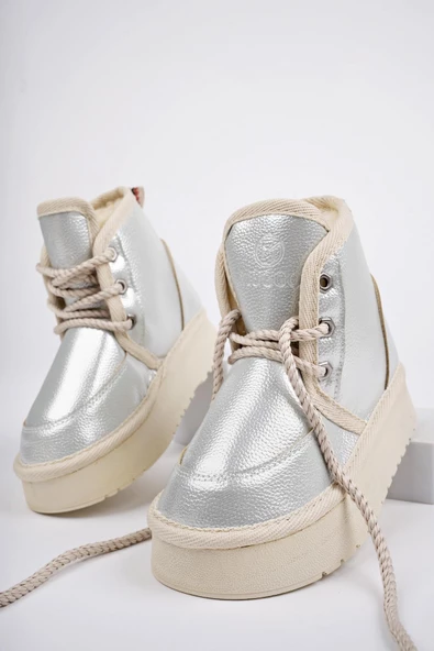 Muggo PUFFY Garantili Kalın Taban İçi Tüylü Bağcıklı Günlük Mini Yarım Çocuk Bot - 7