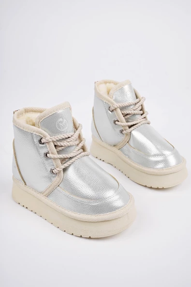 Muggo PUFFY Garantili Kalın Taban İçi Tüylü Bağcıklı Günlük Mini Yarım Çocuk Bot - 8