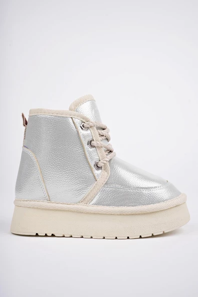 Muggo PUFFY Garantili Kalın Taban İçi Tüylü Bağcıklı Günlük Mini Yarım Çocuk Bot - 11