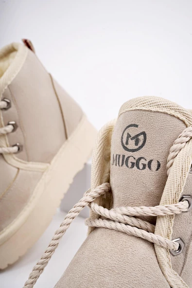 Muggo PUFFY Garantili Kalın Taban İçi Tüylü Bağcıklı Günlük Mini Yarım Çocuk Bot - 6