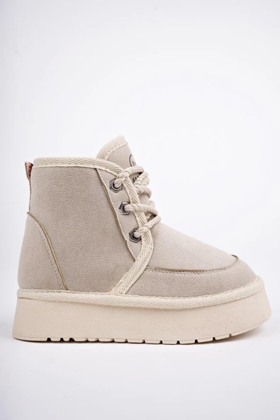 Muggo PUFFY Garantili Kalın Taban İçi Tüylü Bağcıklı Günlük Mini Yarım Çocuk Bot - 5