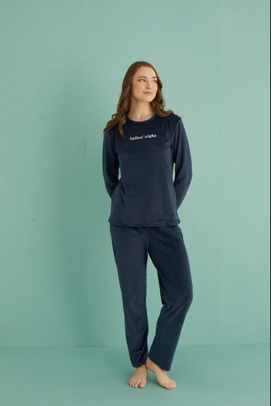 Gd Goldoremi 13166-11 Kadın Ladies Night Kadife Uzun Kol Pijama Takım - 3