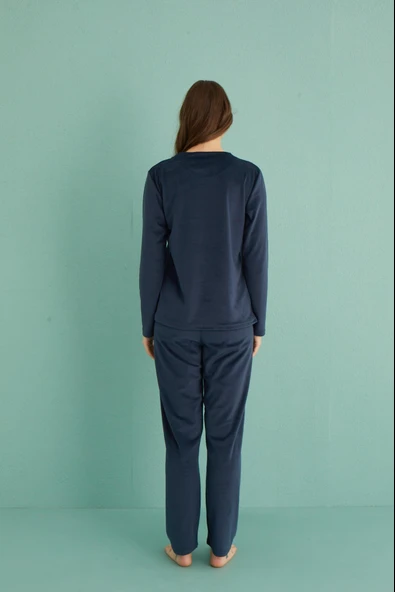 Gd Goldoremi 13166-11 Kadın Ladies Night Kadife Uzun Kol Pijama Takım - 8
