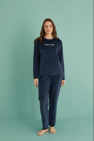 Gd Goldoremi 13166-11 Kadın Ladies Night Kadife Uzun Kol Pijama Takım