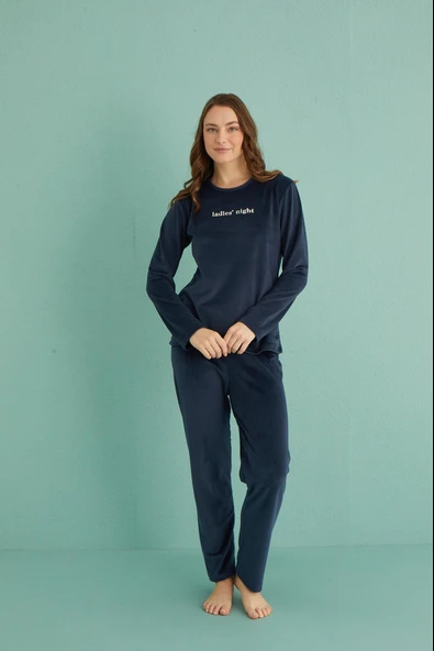 Gd Goldoremi 13166-11 Kadın Ladies Night Kadife Uzun Kol Pijama Takım - 2