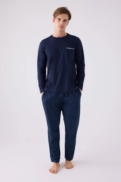 Arnetta 3146 Erkek Mornig Vibes Lacivert Uzun Kol Pijama Takım