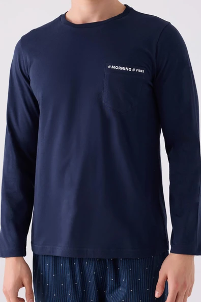 Arnetta 3146 Erkek Mornig Vibes Lacivert Uzun Kol Pijama Takım - 4