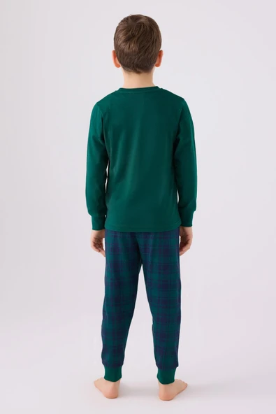 Arnetta 3131 Noel Let İt Snow Erkek Çocuk Yeşil Uzun Kol Pijama Takım - 5