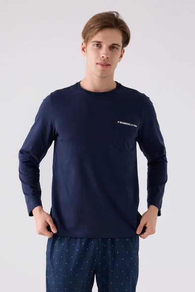 Arnetta 3146 Erkek Mornig Vibes Lacivert Uzun Kol Pijama Takım - 3