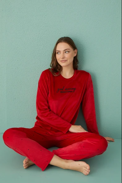 Gd Goldoremi 13312-6 Kadın Good Morning Beautiful Kadife Pijama Takım - 7