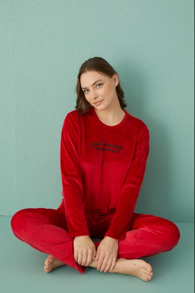 Gd Goldoremi 13312-6 Kadın Good Morning Beautiful Kadife Pijama Takım - 4