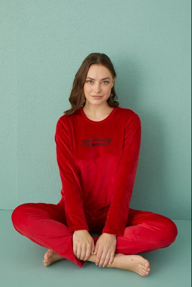 Gd Goldoremi 13312-6 Kadın Good Morning Beautiful Kadife Pijama Takım - 5
