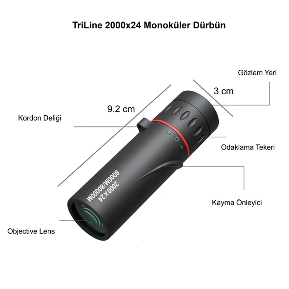TriLine 2000x24 Zoom Monoküler Mini Taşınabilir HD Dürbün Su Geçirmez Tripod Telefon Tutacağı - 7