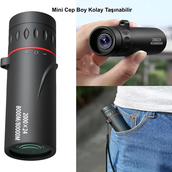 TriLine 2000x24 Zoom Monoküler Mini Taşınabilir HD Dürbün Su Geçirmez Tripod Telefon Tutacağı - Resim 5