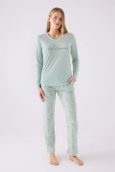 Arnetta Kadın Nil Uzun Kol Pijama Takım 3062