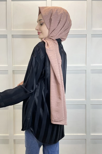 Cardion Capri Jakar Şal - Capri Kumaş Jakarlı Desenli Şal 01119  KOYU GÜL KURUSU - 3