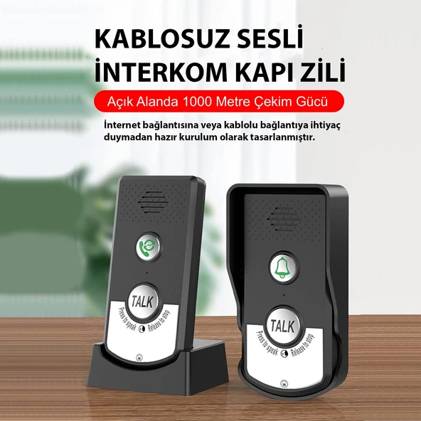 HyMark İnterkom Elektronik Kablosuz 2 Yönlü Ses İletimi Telsiz Uzun Menzilli Kablosuz Kapı Zili Ünitesi Su Geçirmez - 3