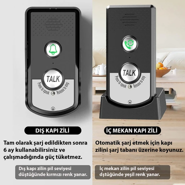 HyMark İnterkom Elektronik Kablosuz 2 Yönlü Ses İletimi Telsiz Uzun Menzilli Kablosuz Kapı Zili Ünitesi Su Geçirmez - Resim 5