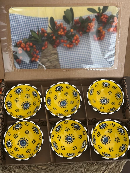 Sarı Nazar Boncuğu 6lı Kase Çerezlik,Lokumluk,Sosluk - Resim 3