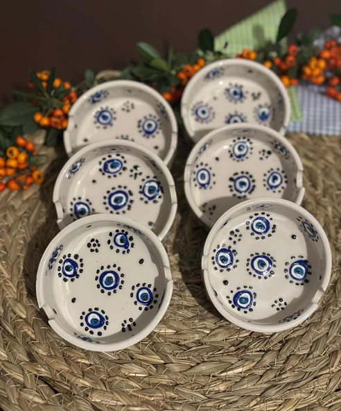 6 lı Seramik Nazar Boncuk Desenli Küllük/ Kül Tablası