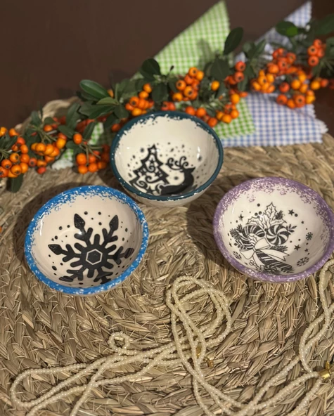 Yeni Yıl ve Kış Temalı 3 lü Kase Çerezlik, Lokumluk, Sosluk Kase - 3