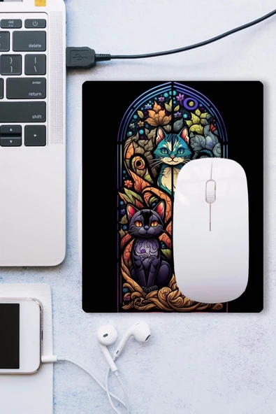 SonicTouch Vitray Chibi Kedileri Kaydırmaz Gaming Oyuncu Dikişsiz Siyah Mor Mouse Pad/Ped 17x21cm - 3