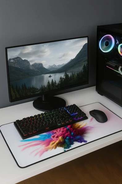 SonicTouch Duman Smoke Kaymaz Gaming Oyuncu Masaüstü Dikişsiz Yeşil Pembe Sarı Klavye Mouse Pad 32x70Cm - Resim 2