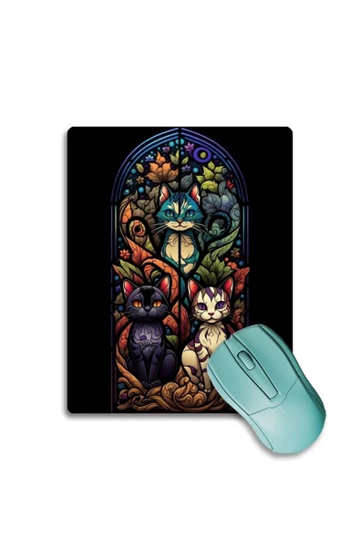 SonicTouch Vitray Chibi Kedileri Kaydırmaz Gaming Oyuncu Dikişsiz Siyah Mor Mouse Pad/Ped 17x21cm