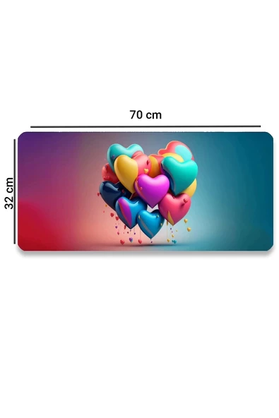 SonicTouch Dijital Çizim Kalpler Kaymaz Gaming Oyuncu Masaüstü Dikişsiz Mavi Yeşil Klavye Mouse Pad 32x70Cm - 2
