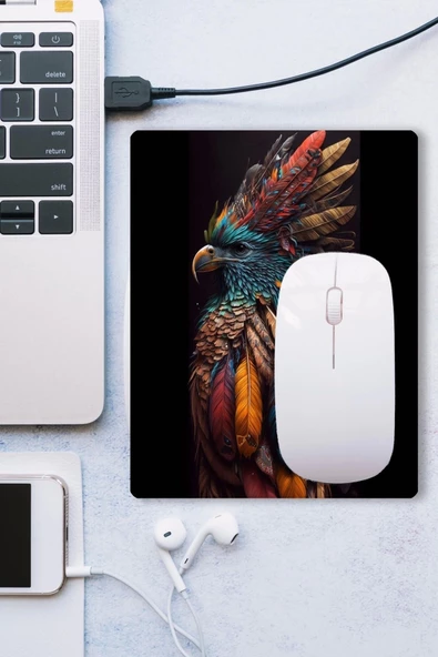 SonicTouch Kızılderili Kartal Temalı Kaydırmaz Gaming Oyuncu Dikişsiz Siyah Yeşil Mouse Pad/Ped 17x21cm - 3