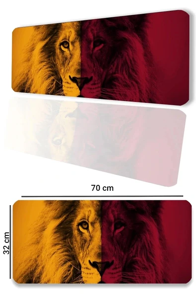 SonicTouch Sarı Kırmızı Aslan Temalı Kaymaz Gaming Oyuncu Masaüstü Dikişsiz Klavye Mouse Pad 32x70Cm ürün görseli