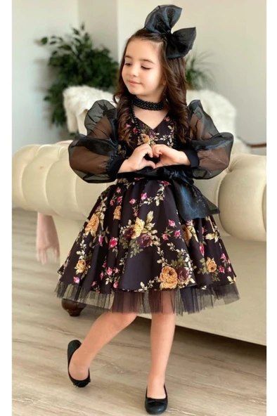 Kız Çocuk Organze Kol Tütülü Elbise MNK0187 - Resim 4