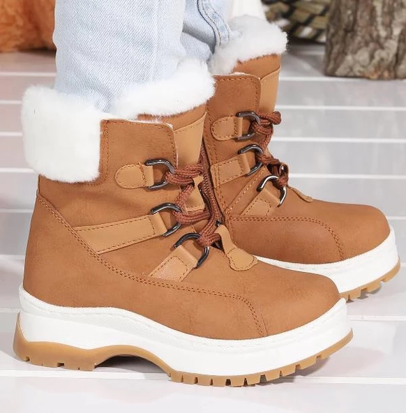Vicco Alexis Hafif Unisex Fermuarlı Kahverengi Kürklü Kışlık Çocuk Botu - Resim 5