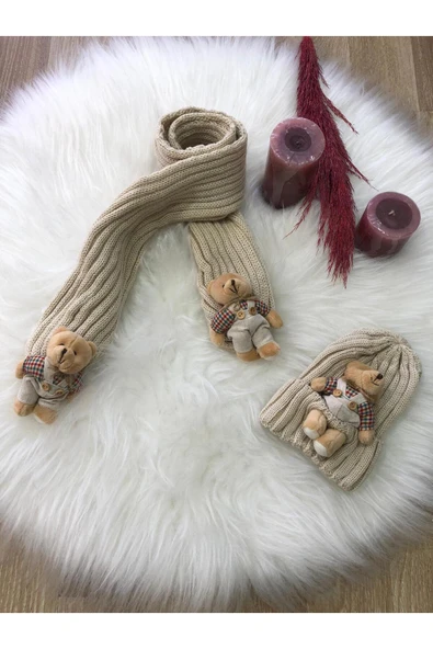 Kız Çocuk Ayıcıklı Atkı Bere Takımı 4/14 yaş - 2