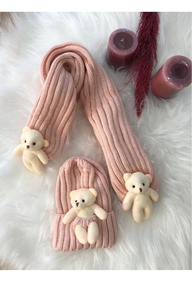 Kız Çocuk Ayıcıklı Atkı Bere Takımı 4/14 yaş