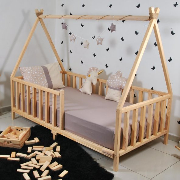 Markaawm Montessori Çocuk Yatak Çam Karyola Çadır Derya 80X130