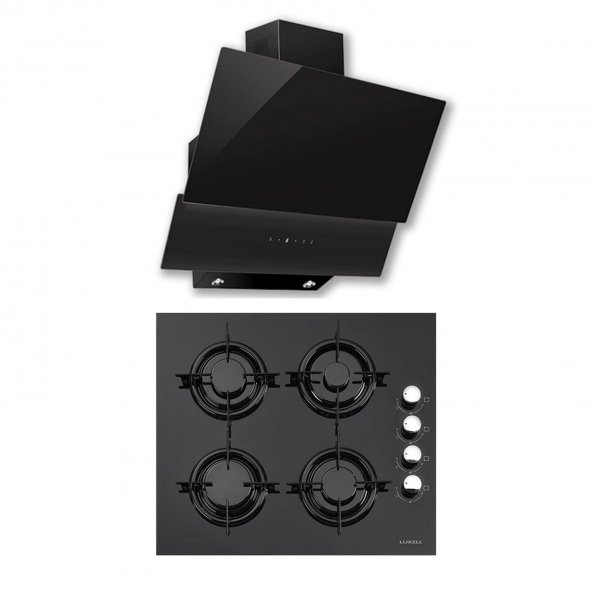 Luxell İkili Siyah Ankastre Set (Siyah Cam Davlumbaz DA6-835- Siyah Cam Ankastre Ocak 40TAHDF)