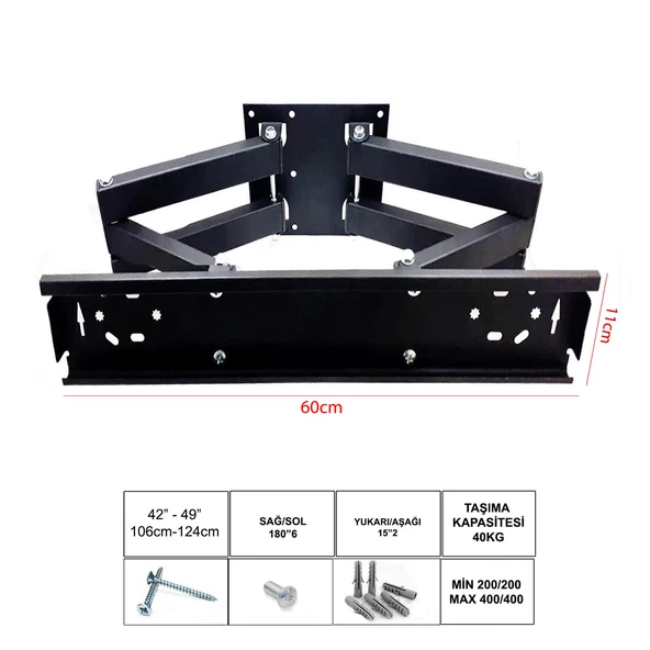 UFİX-6011H Lcd Askı Aparatı Hareketli 6 Kol 42-49 İnç 109-124cm