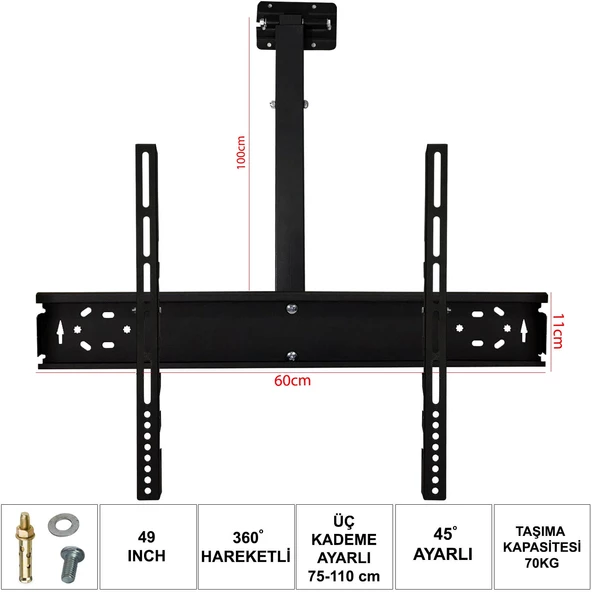 UFİX 6011 Lcd Askı Aparatı Tavan Hareketli 42-49-55 İnç 106-124-140cm