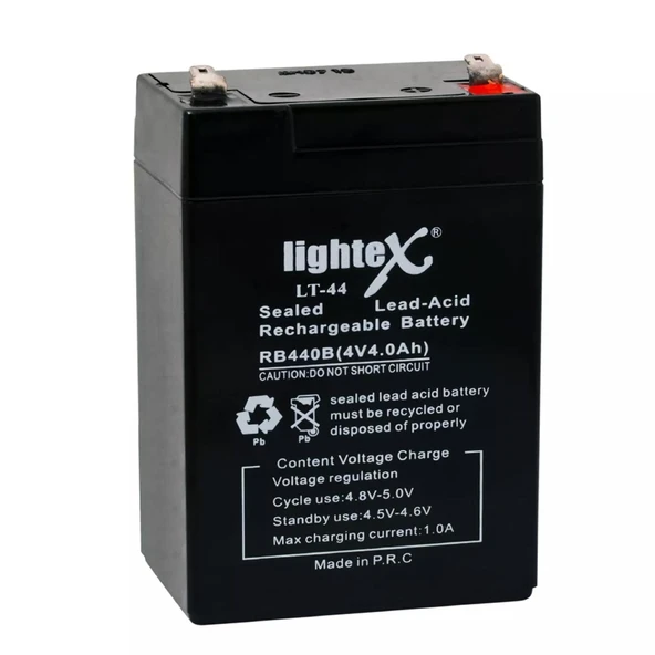 LİGHTEX LT-44 Kuru Akü 4V 4.0Ah (7X10X4.5cm) Işıldak Fener
