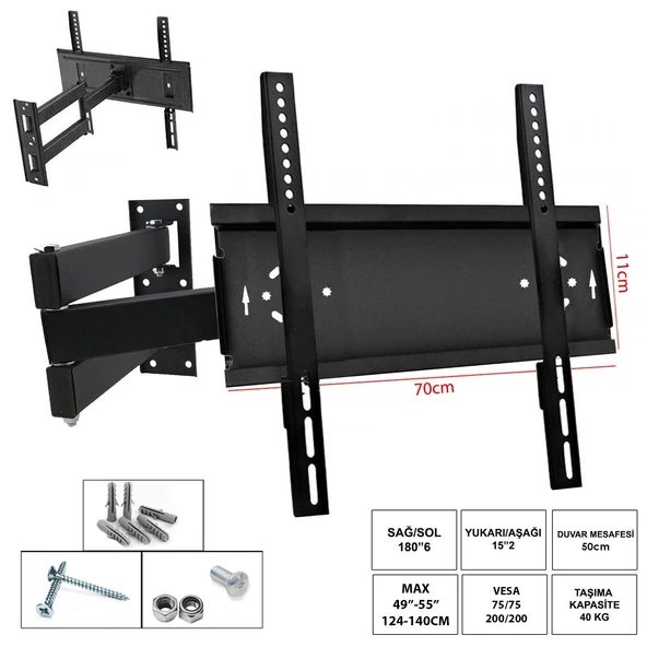 UFİX 7011 Lcd Askı Aparatı Hareketli 3 Kol Curvet 49-55 İnç 124-140cm